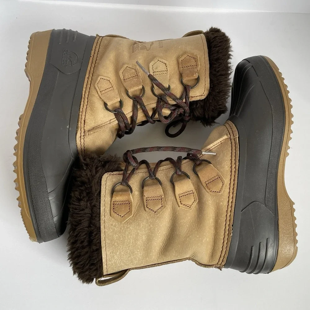Sorel Womens Badger Waterproof Boots Size 8 Brown Leather Felt Lined Winter